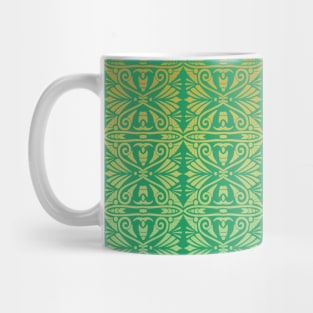 Vintage Art Deco Damask Lace Motif Pattern Gold Green Mug